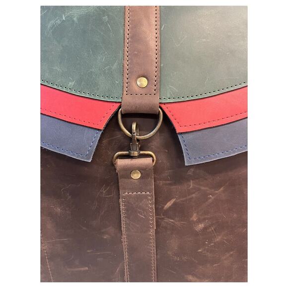 Leather Handmade Backpack Laptop Flap Closure Adjustable Clasp Unisex Brown - Picture 9 of 16